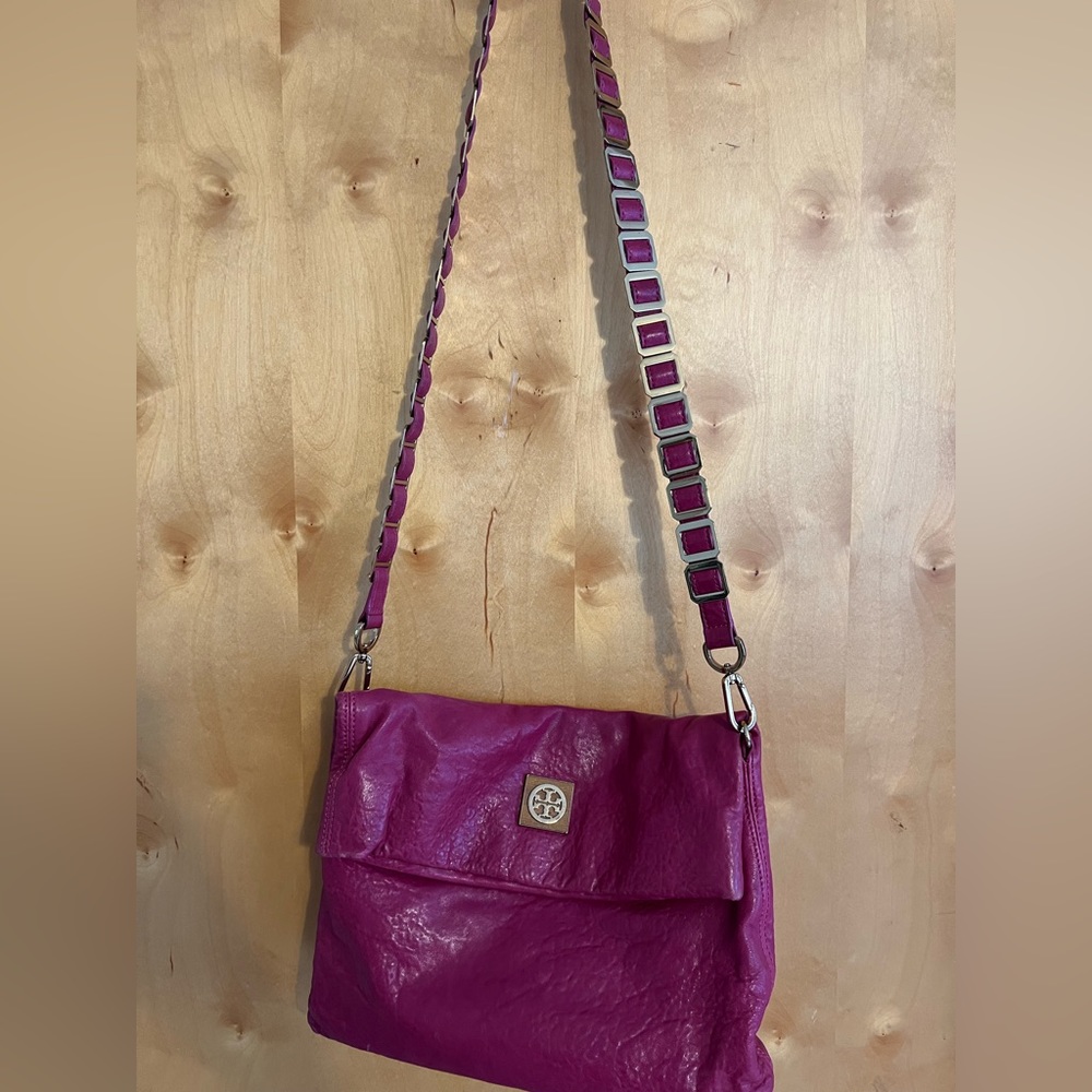 Tory Burch Convertible Clutch Xbody Foldover DENA Magenta Leather
